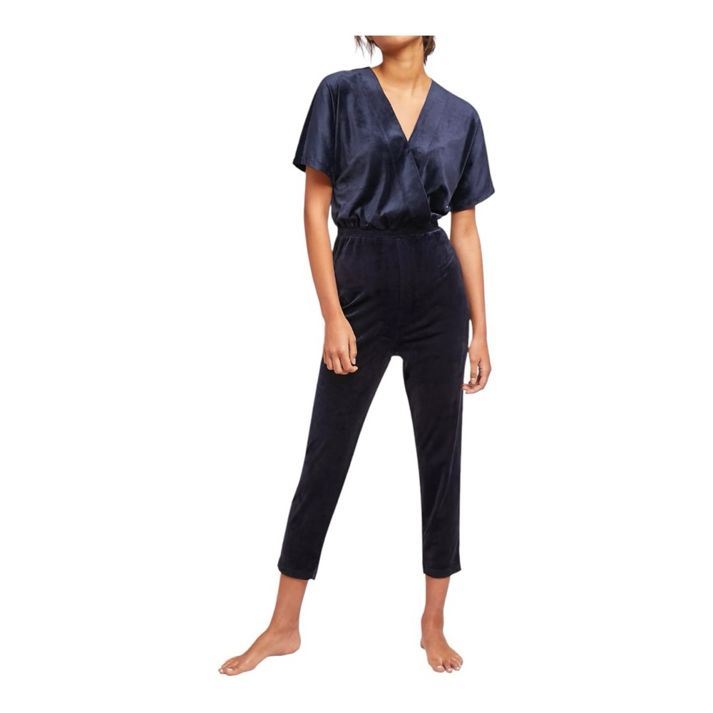 Saturday Sunday Anthropologie Velour Jumpsuit Size Small Navy Blue New